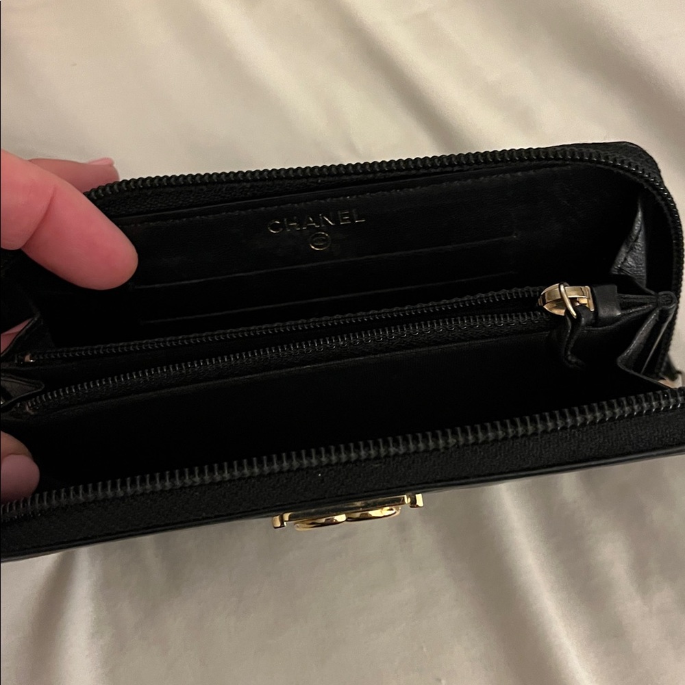 CHANEL Black Quilted Leather Wallet with Gold Accent - Picture 2 of 8